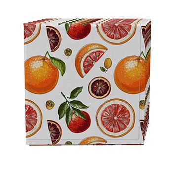 Napkin Set of 4, 100% Cotton, 20x20", Sketches of Citrus Fruits