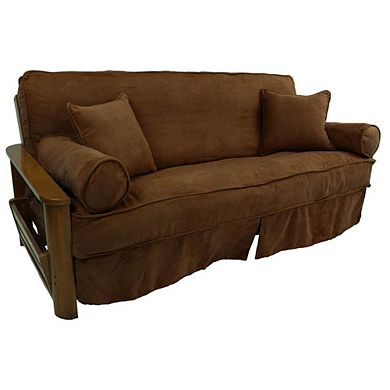 Blazing Needles Solid Microsuede Double Corded 8 to 9-inch Full Futon Slipcover Set with Four Throw Pillows (Set of 5)