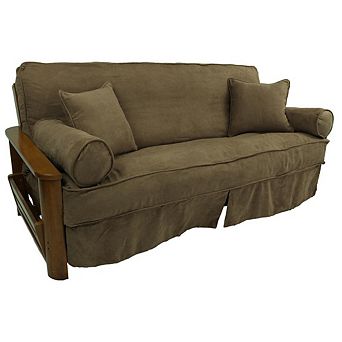 Blazing Needles Solid Microsuede Double Corded 8 to 9-inch Full Futon Slipcover Set with Four Throw Pillows (Set of 5)