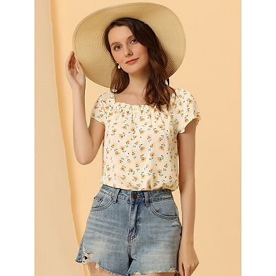 Women's Summer Floral Printed Cap Sleeve Tops