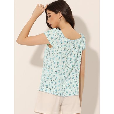 Women's Summer Floral Printed Cap Sleeve Tops