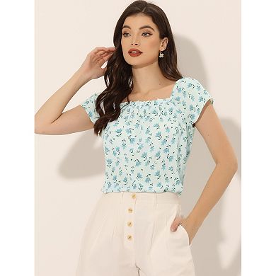 Women's Summer Floral Printed Cap Sleeve Tops