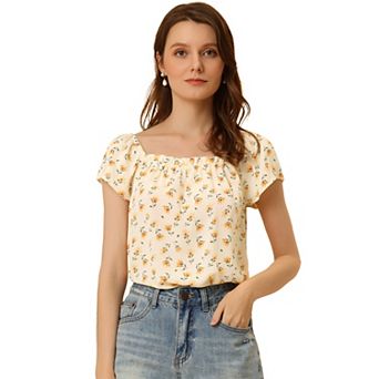 Women's Summer Floral Printed Cap Sleeve Tops