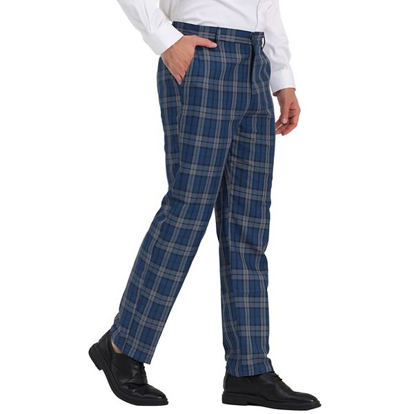 Men's Plaid Relaxed Fit Flat Front Checked Office Work Dress Pants