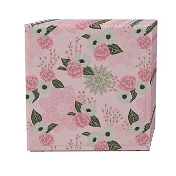 Napkin Set of 4, 100% Cotton, 20x20", Pink Camellias