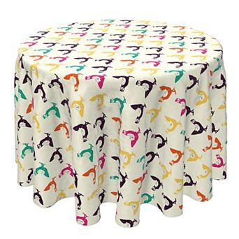 Round Tablecloth, 100% Cotton, 60 Round", Retro Chickens
