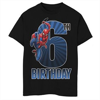 Boys Marvel Spider-Man Swinging 6th Birthday Husky Graphic Tee