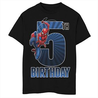 Boys Marvel Spider-Man Swinging 5th Birthday Husky Graphic Tee