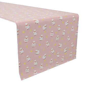 Table Runner, 100% Cotton, 16x108", Over the Moon Sheep Pink
