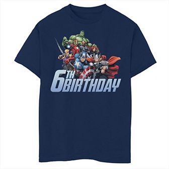 Boys Marvel Avengers Action Shot 6th Birthday Husky Graphic Tee
