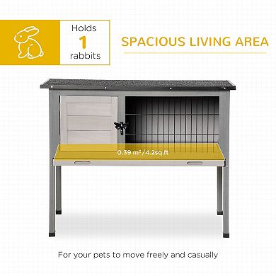 PawHut Elevated Rabbit Hutch w/ Hinged Roof & Metal Cage, Great for Small Animal