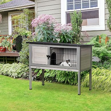 PawHut Elevated Rabbit Hutch w/ Hinged Roof & Metal Cage, Great for Small Animal