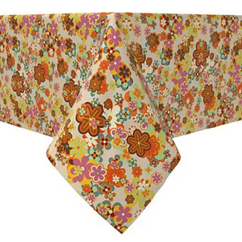Square Tablecloth, 100% Cotton, 60x60", Retro Floral Summer Style