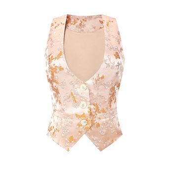 Women's Vintage Waistcoat Button Up Steampunk Jacquard Sleeveless Suit Vest