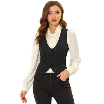 Women's Vintage Waistcoat Button Up Steampunk Jacquard Sleeveless Suit Vest