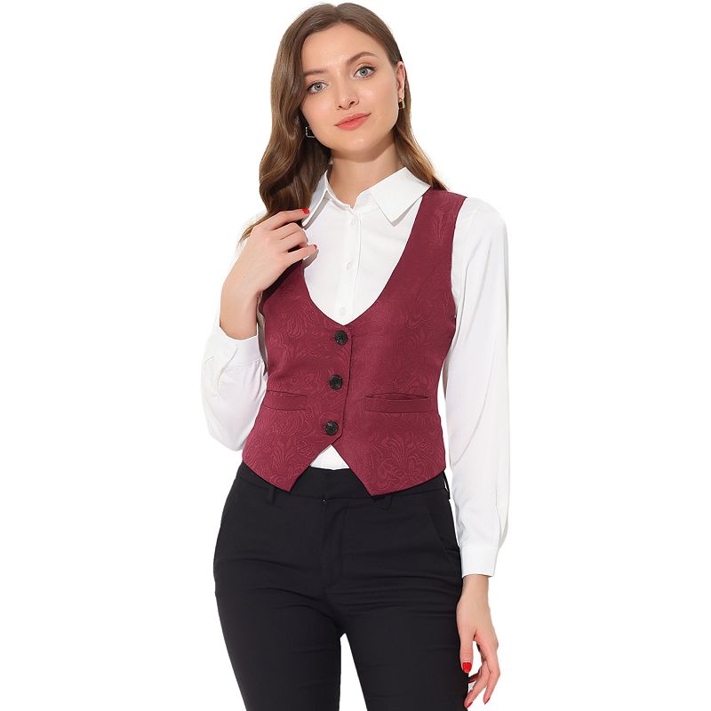 Allegra K Women's Vintage Plaid Button-Down Work Dressy Waistcoat Vests  Brown X-Large