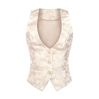 Women's Vintage Waistcoat Button Up Steampunk Jacquard Sleeveless Suit Vest