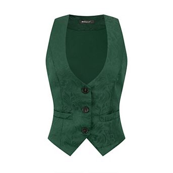 Women's Vintage Waistcoat Button Up Steampunk Jacquard Sleeveless Suit Vest