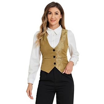 Women's Vintage Waistcoat Button Up Steampunk Jacquard Sleeveless Suit Vest