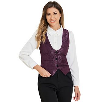 Women's Vintage Waistcoat Button Up Steampunk Jacquard Sleeveless Suit Vest
