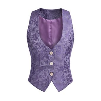 Women's Vintage Waistcoat Button Up Steampunk Jacquard Sleeveless Suit Vest