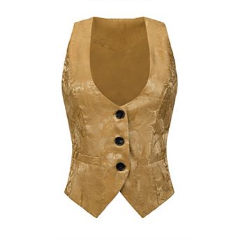 Women's Vintage Waistcoat Button Up Steampunk Jacquard Sleeveless Suit Vest