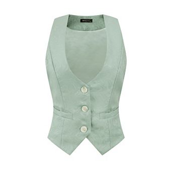 Women's Vintage Waistcoat Button Up Steampunk Jacquard Sleeveless Suit Vest
