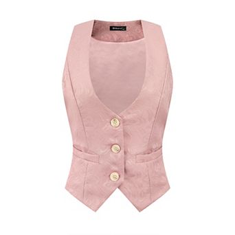 Women's Vintage Waistcoat Button Up Steampunk Jacquard Sleeveless Suit Vest