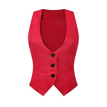 Women's Vintage Waistcoat Button Up Steampunk Jacquard Sleeveless Suit Vest