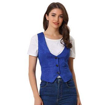 Women's Vintage Waistcoat Button Up Steampunk Jacquard Sleeveless Suit Vest
