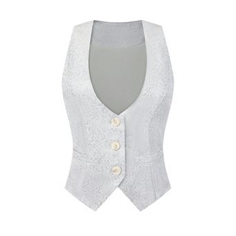 Women's Vintage Waistcoat Button Up Steampunk Jacquard Sleeveless Suit Vest