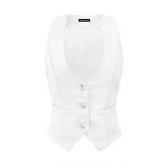Women's Vintage Waistcoat Button Up Steampunk Jacquard Sleeveless Suit Vest