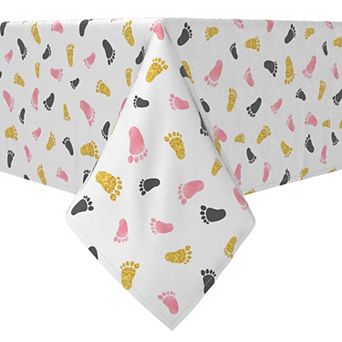 Square Tablecloth, 100% Cotton, 60x60", Pink and Gold Baby Foot Prints