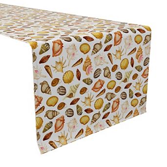 Table Runner, 100% Cotton, 16x90", Collection of Beach Shells