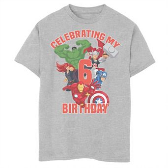 Boys Marvel Avengers Celebrating My 6th Birthday Husky Graphic Tee