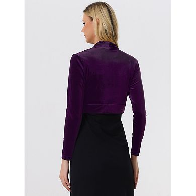 Women's Long Sleeve Open Front Velvet Cropped Bolero Shrug