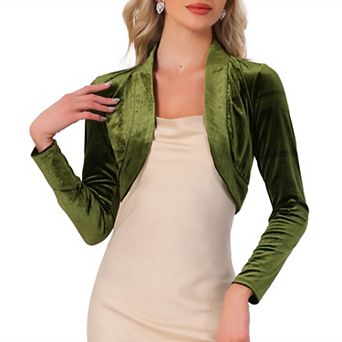 Women's Long Sleeve Open Front Velvet Cropped Bolero Shrug