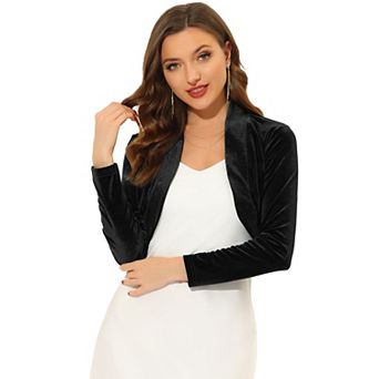 Women's Long Sleeve Open Front Velvet Cropped Bolero Shrug