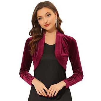 Women's Long Sleeve Open Front Velvet Cropped Bolero Shrug