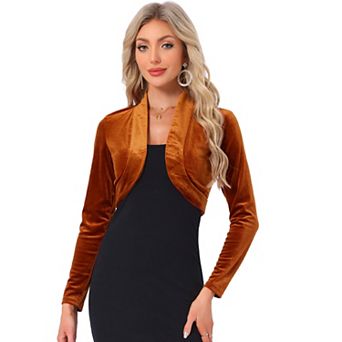 Women's Long Sleeve Open Front Velvet Cropped Bolero Shrug