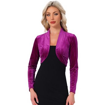 Women's Long Sleeve Open Front Velvet Cropped Bolero Shrug