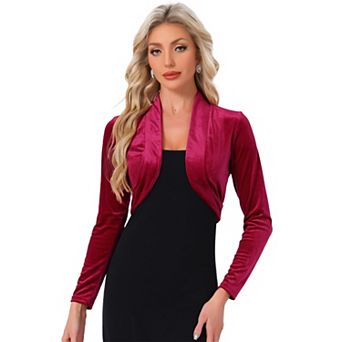 Women's Long Sleeve Open Front Velvet Cropped Bolero Shrug
