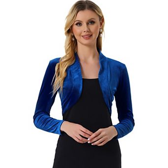 Women's Long Sleeve Open Front Velvet Cropped Bolero Shrug