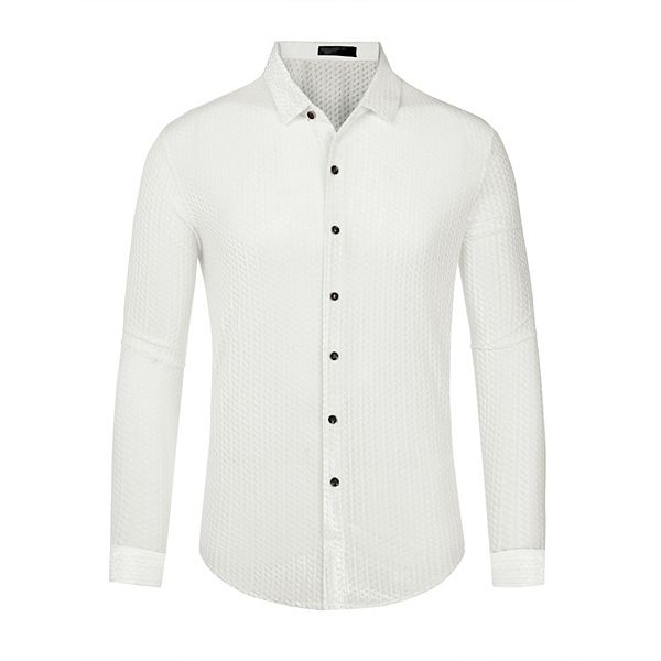 Men's Dress Velvet Shirts Long Sleeves Button Solid Formal Shirts