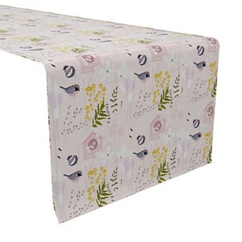 Table Runner, 100% Cotton, 16x108", Spring Garden and Bird House