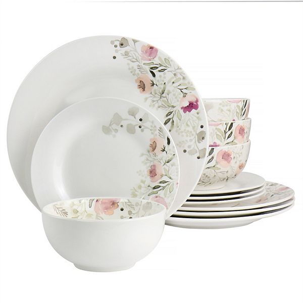 Gibson Home Lily Garden Ceramic 12 Piece Dinnerware Set