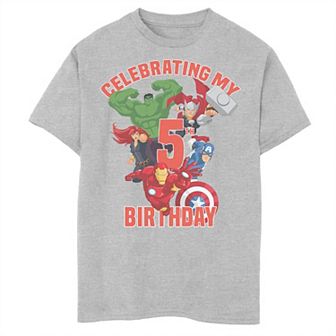Boys Marvel Avengers Celebrating My 5th Birthday Husky Graphic Tee