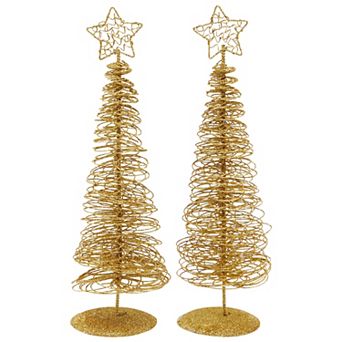2 Pack Small Gold Christmas Trees for Tabletop Fall Party Bedroom Decor 10.5x3”