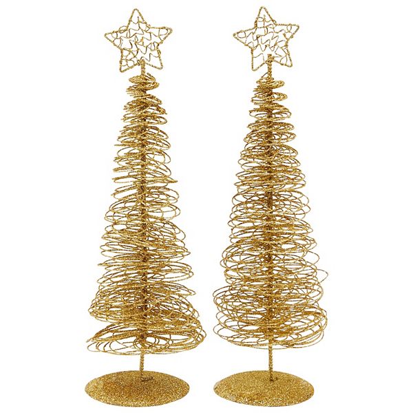 2 Pack Small Gold Christmas Tree Decorations for Table Top Holiday
