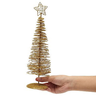 2 Pack Small Gold Christmas Tree Decorations for Table Top Holiday Decor (3 x 10.5 Inches)